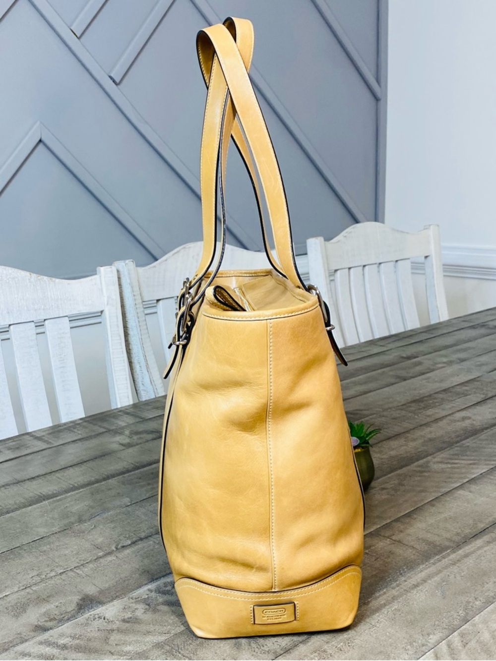 Vintage Coach Hamptons Large Carryall Tote Bag Leather Camel 6491 - Picture 5 of 15
